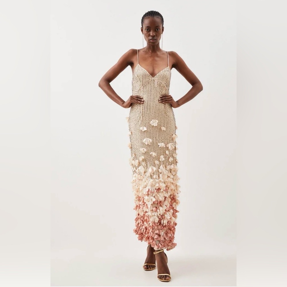 Karen Millen Beige and Pink Maxi Dress
